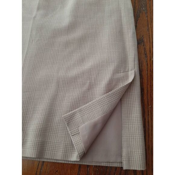 Size 12 Merona Khaki Tan Brown Plaid Lined Midi Skirt with Side Slits Side Zip - Picture 3 of 6